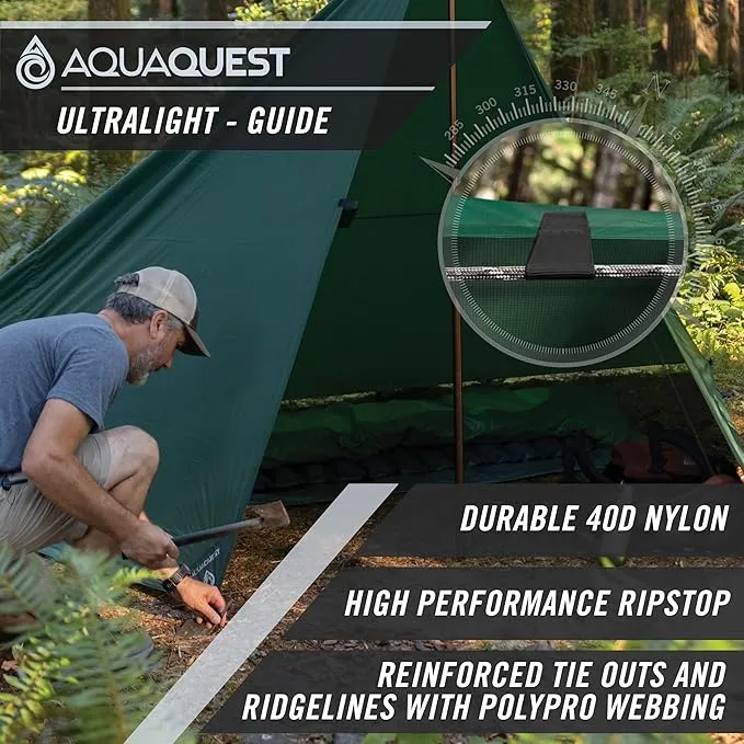 AquaQuest Guide Camping Tarp - Ultralight Tent Cover or Rain Fly - Waterproof Camping Gear Must Haves for Hiking, Hammock, Bivy & Survival, 10 x 7 ft, Olive Drab