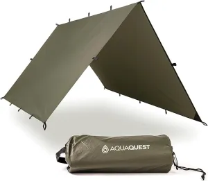 AquaQuest Safari Camping Tarp - Lightweight Durable Rain Fly - Waterproof Camping Essentials for Hiking, Backpacking & Hammock, 10 x 10 ft, Olive Drab