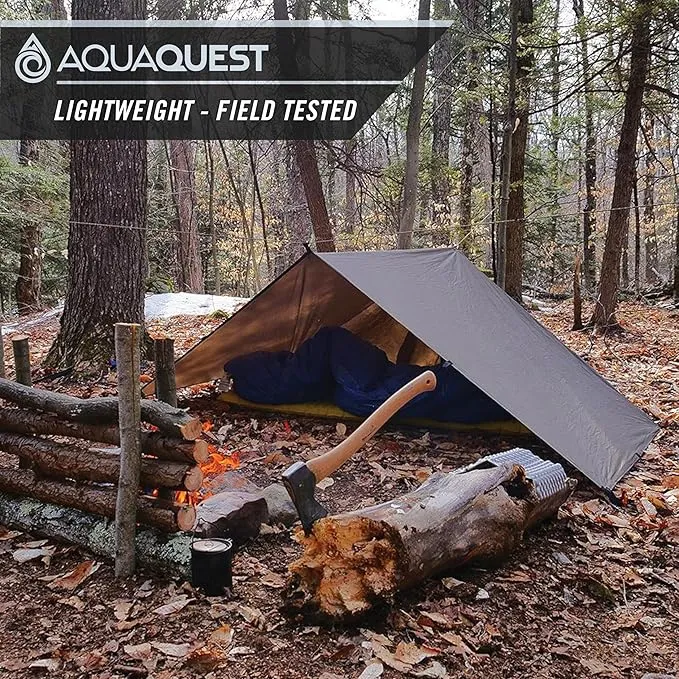 AquaQuest Safari Camping Tarp - Lightweight Durable Rain Fly - Waterproof Camping Essentials for Hiking, Backpacking & Hammock, 10 x 10 ft, Olive Drab