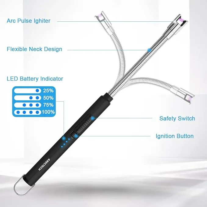 ARECTECH Lighter Candle Lighter Electric Lighter Rechargeable Lighter USB Arc Lighter Plasma for Camping Candle Cooking BBQs Fireworks Black