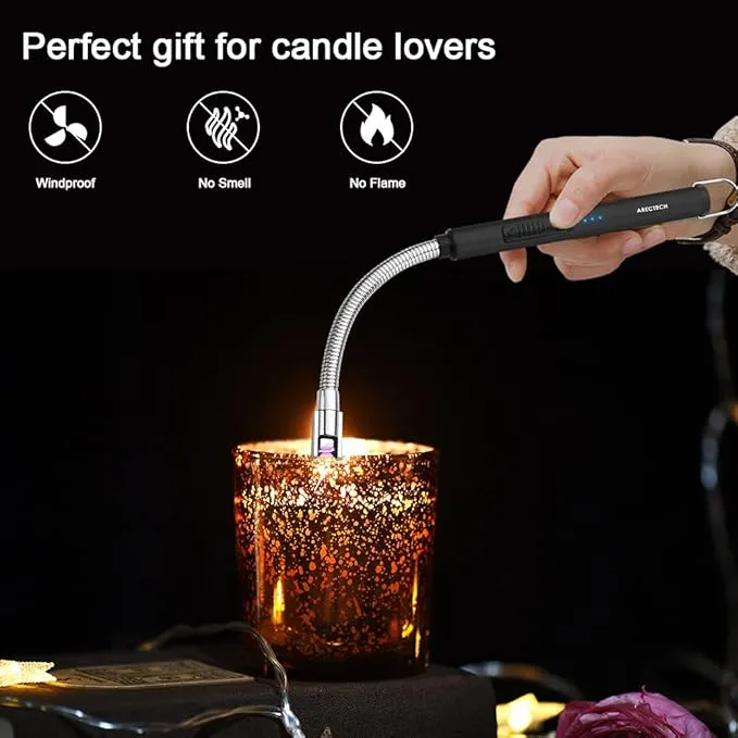 ARECTECH Lighter Candle Lighter Electric Lighter Rechargeable Lighter USB Arc Lighter Plasma for Camping Candle Cooking BBQs Fireworks Black