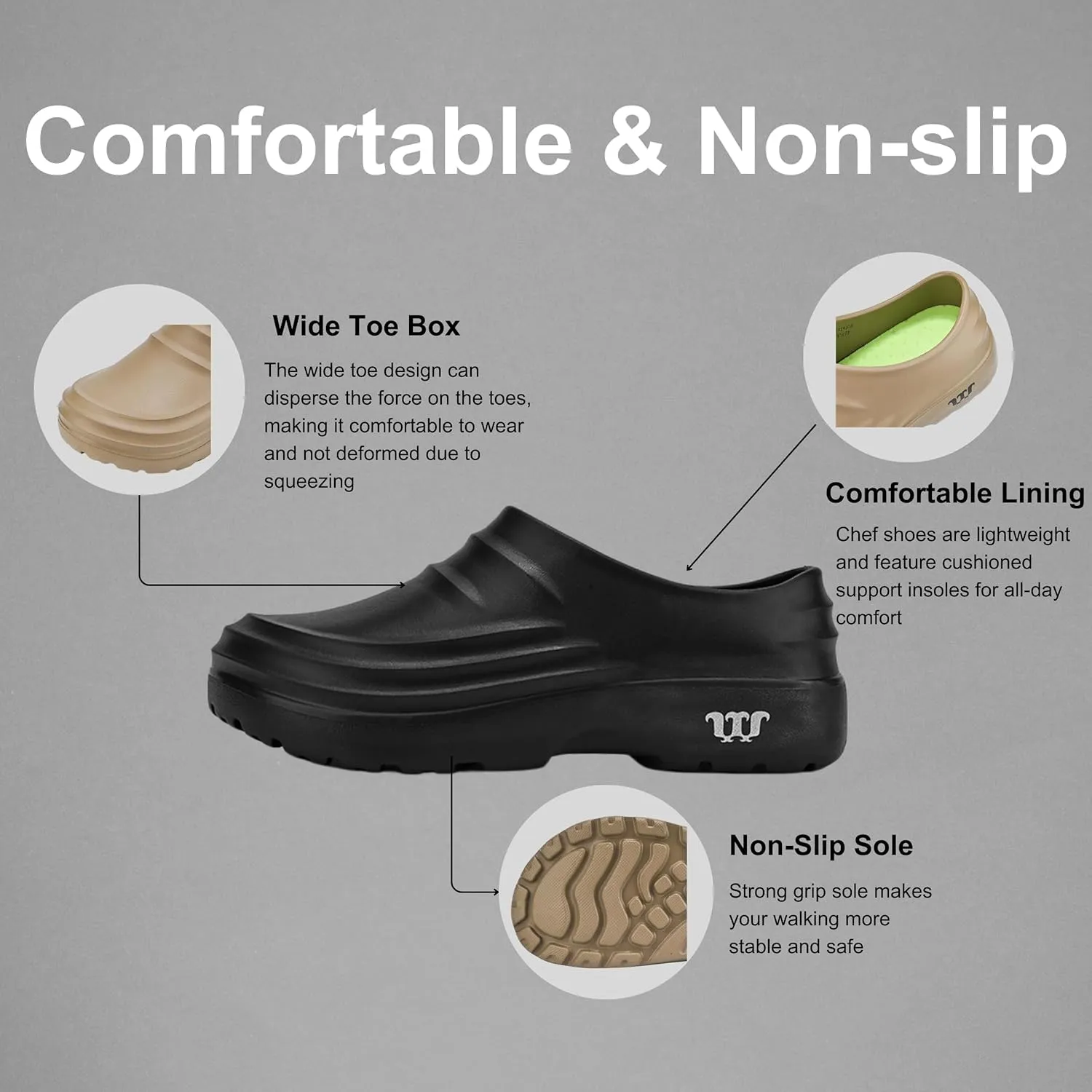 Armadillo Chef Shoes - Women's Kitchen Garden Nurse Shoes, Non-Slip, Comfortable, Waterproof, Oil Resistant, Black, Size 5.5