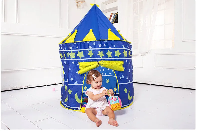 Arrival Portable Blue Pink Prince Folding Tent Kids Children Boy Castle Cubby Play House For Kids Best Gift