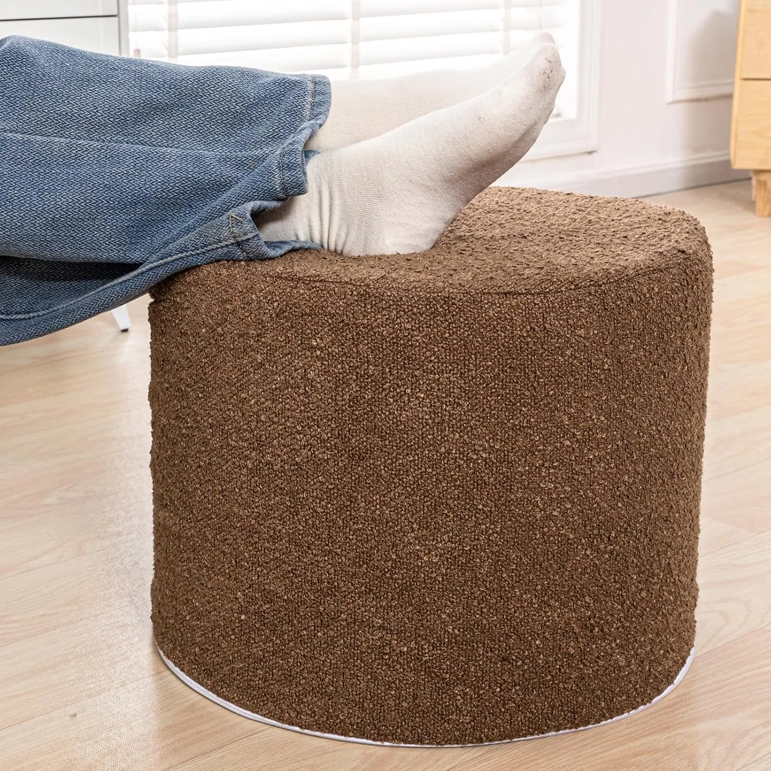 Asuprui Supportive Boucle Ottoman Foot Rest Elevate Your Living Room Decor with Lightweight Pouf Ottoman Filler and Comfort Cover Modern Foam Stuffed Poof Perfect to Rest Your Feet (Dark Coffee)