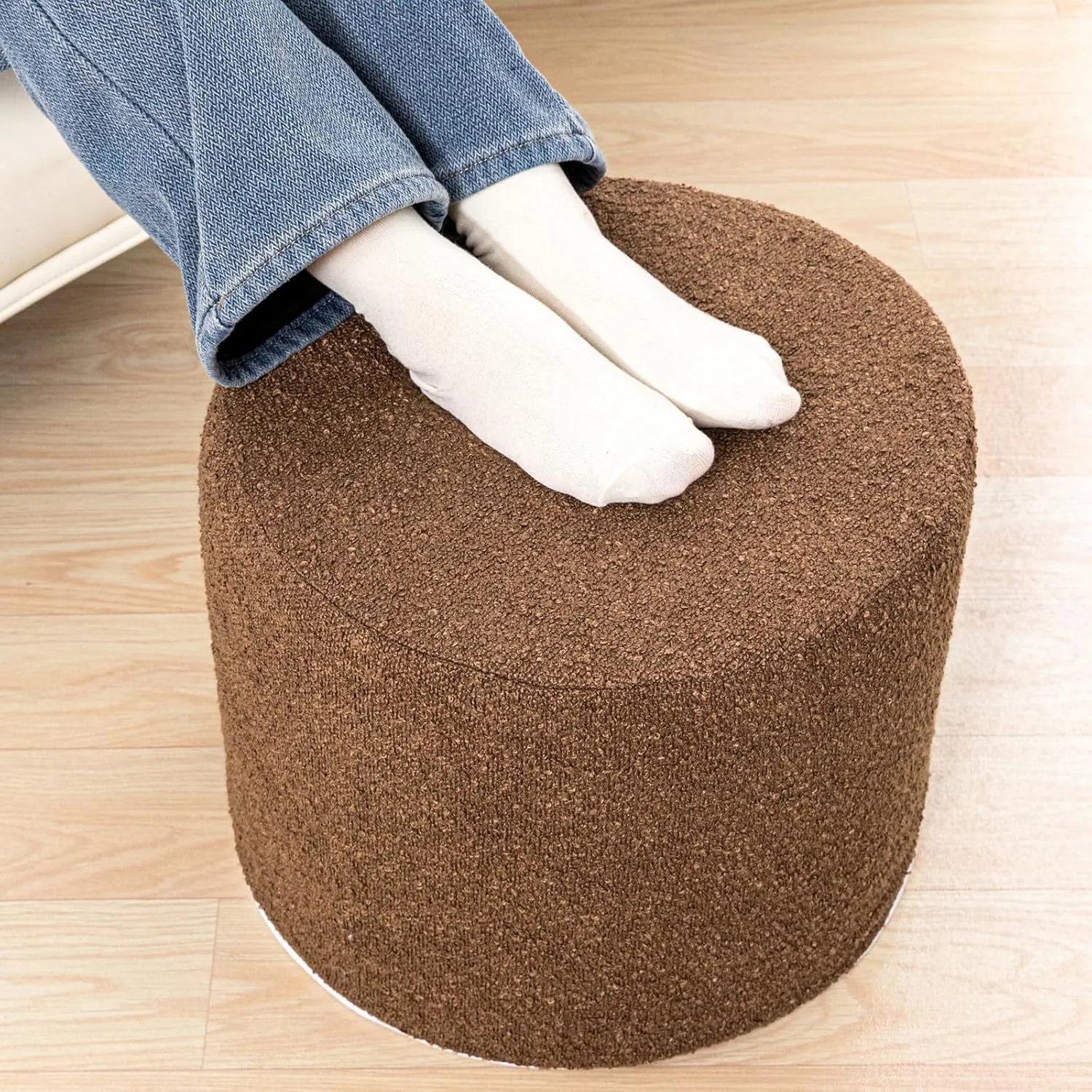 Asuprui Supportive Boucle Ottoman Foot Rest Elevate Your Living Room Decor with Lightweight Pouf Ottoman Filler and Comfort Cover Modern Foam Stuffed Poof Perfect to Rest Your Feet (Dark Coffee)