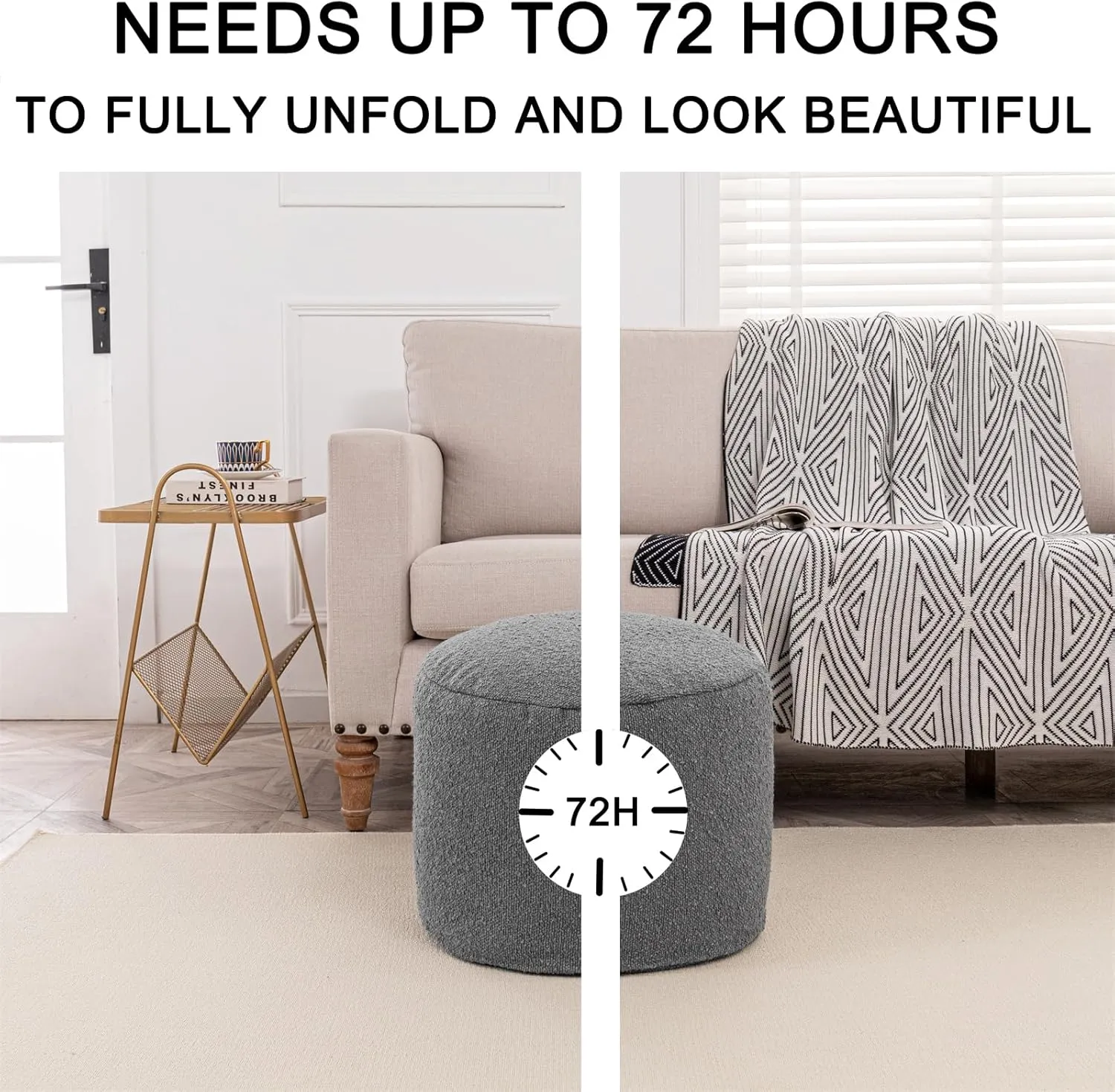 Asuprui Supportive Boucle Ottoman Foot Rest Elevate Your Living Room Decor with Lightweight Pouf Ottoman Filler and Comfort Cover Modern Foam Stuffed Poof Perfect to Rest Your Feet (Dark Gray)