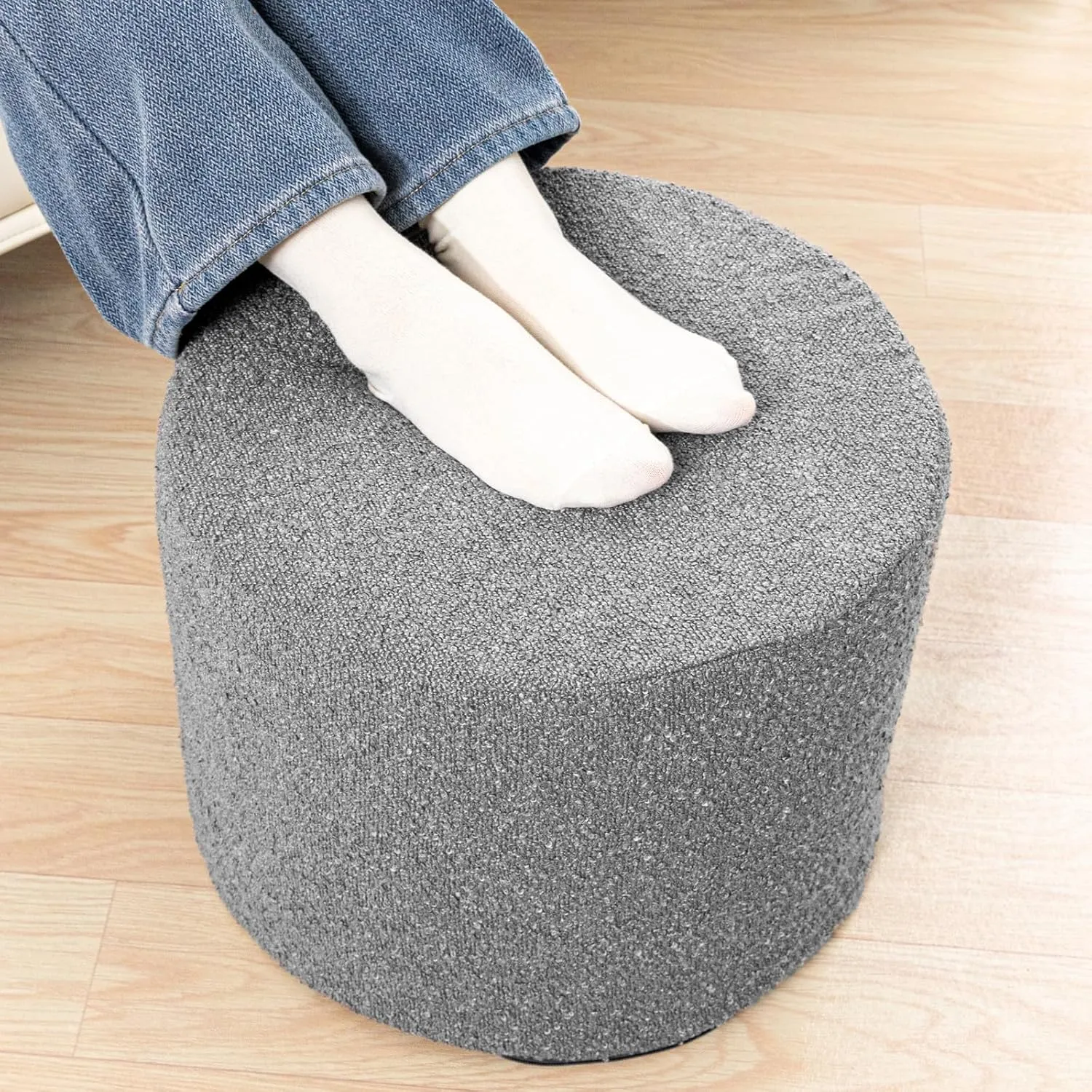 Asuprui Supportive Boucle Ottoman Foot Rest Elevate Your Living Room Decor with Lightweight Pouf Ottoman Filler and Comfort Cover Modern Foam Stuffed Poof Perfect to Rest Your Feet (Dark Gray)