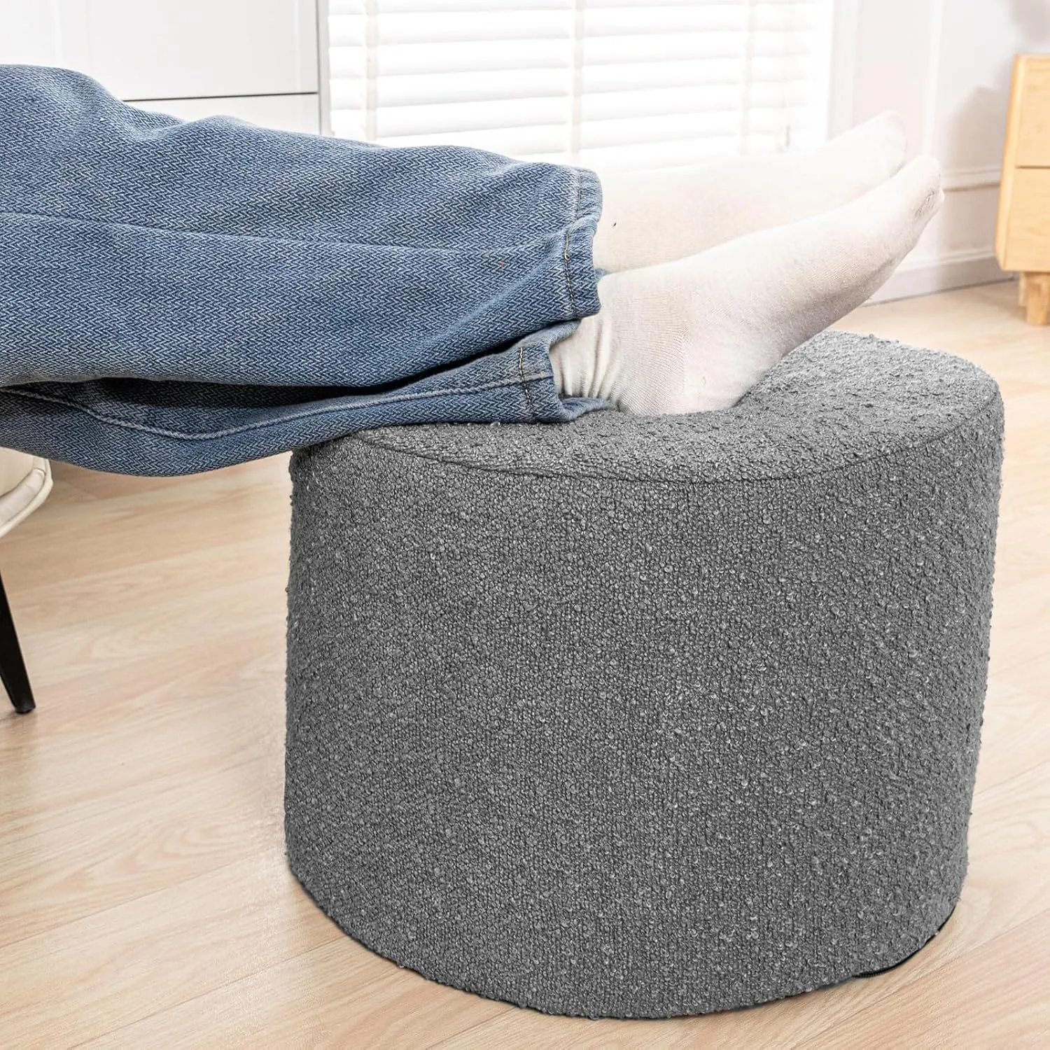 Asuprui Supportive Boucle Ottoman Foot Rest Elevate Your Living Room Decor with Lightweight Pouf Ottoman Filler and Comfort Cover Modern Foam Stuffed Poof Perfect to Rest Your Feet (Dark Gray)