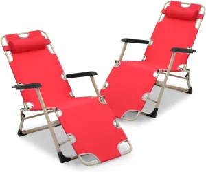 Athena Collection Zero Gravity Outdoor Lounge Chair Set of 2 with Headrest, 26" Width Reclining Pool Lounge Lawn Chairs Recliner, Outdoor Chaise for Beach Patio Backyard Outside, Red