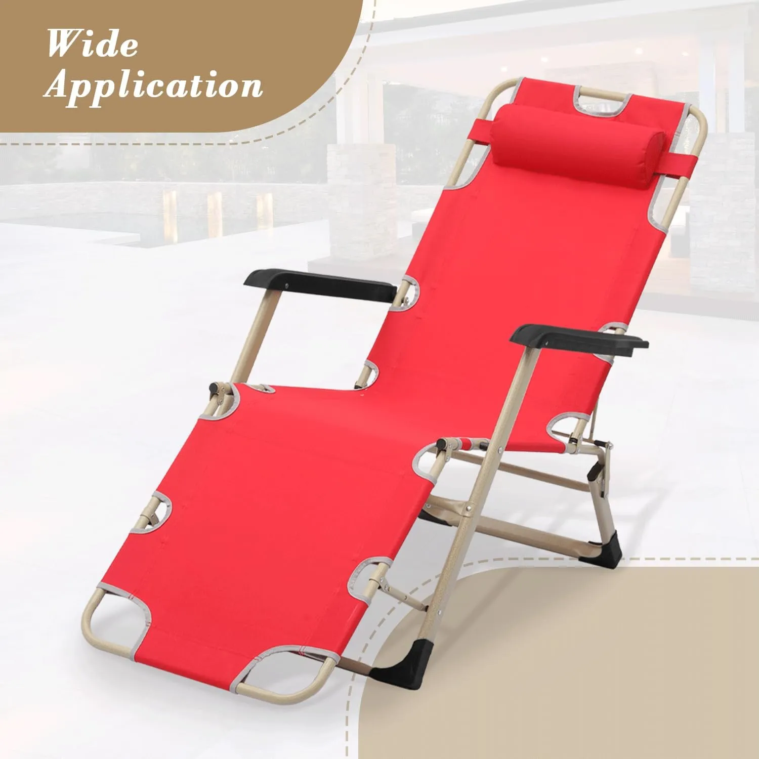 Athena Collection Zero Gravity Outdoor Lounge Chair Set of 2 with Headrest, 26" Width Reclining Pool Lounge Lawn Chairs Recliner, Outdoor Chaise for Beach Patio Backyard Outside, Red