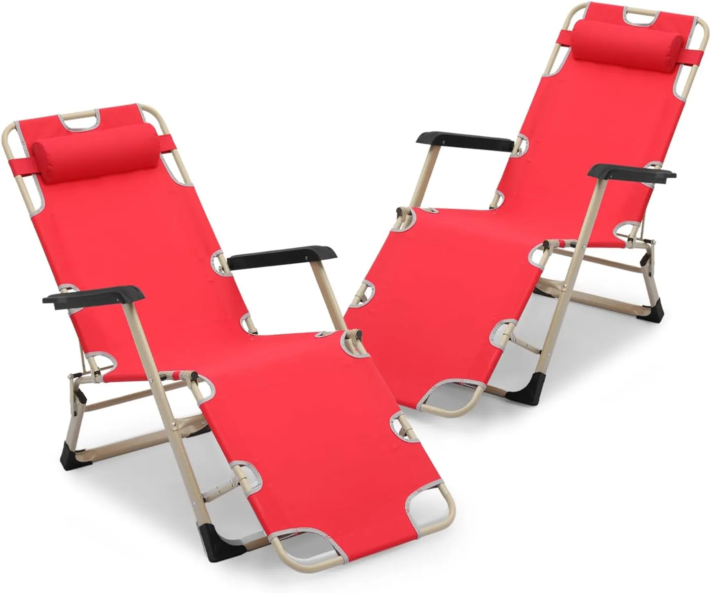 Athena Collection Zero Gravity Outdoor Lounge Chair Set of 2 with Headrest, 26" Width Reclining Pool Lounge Lawn Chairs Recliner, Outdoor Chaise for Beach Patio Backyard Outside, Red