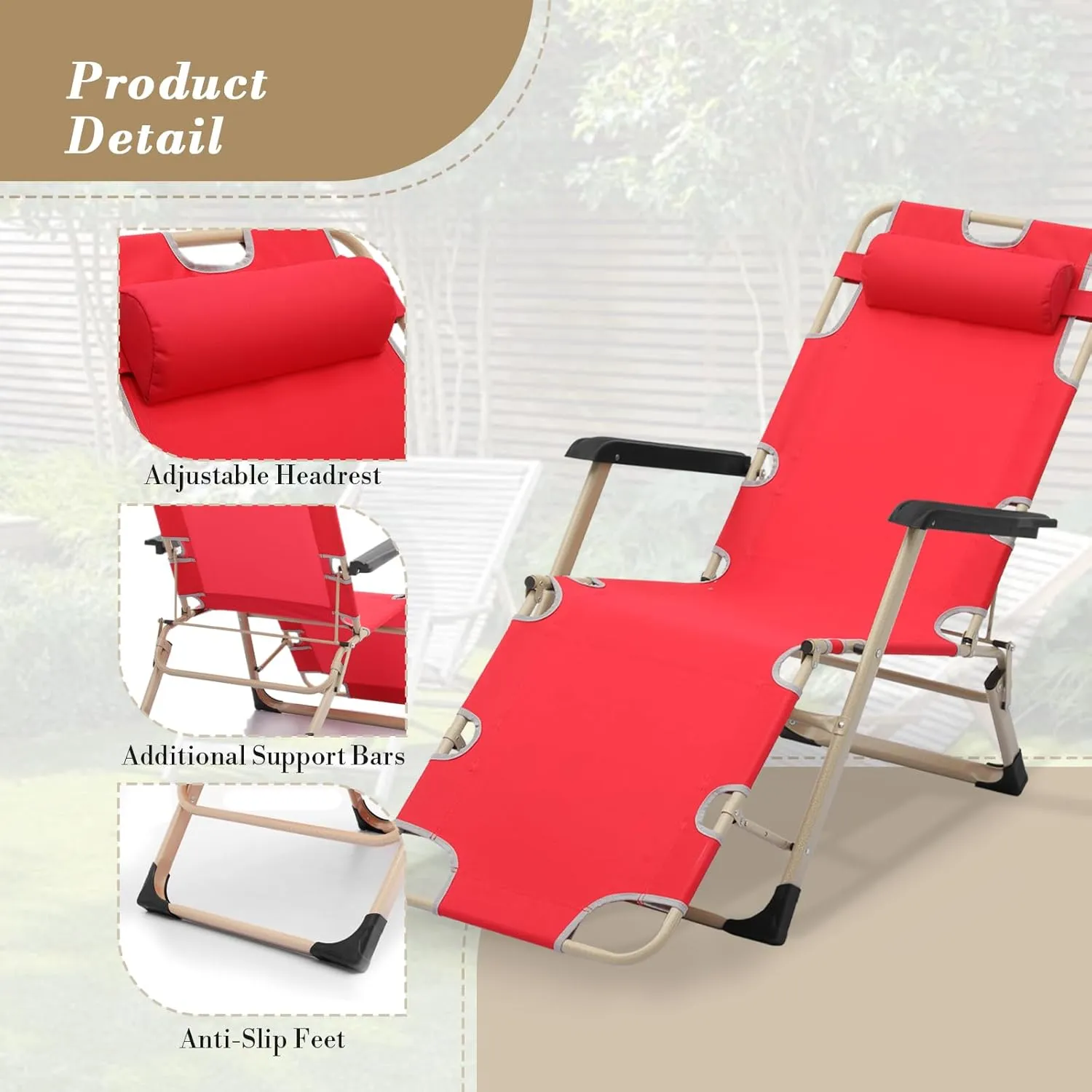 Athena Collection Zero Gravity Outdoor Lounge Chair Set of 2 with Headrest, 26" Width Reclining Pool Lounge Lawn Chairs Recliner, Outdoor Chaise for Beach Patio Backyard Outside, Red