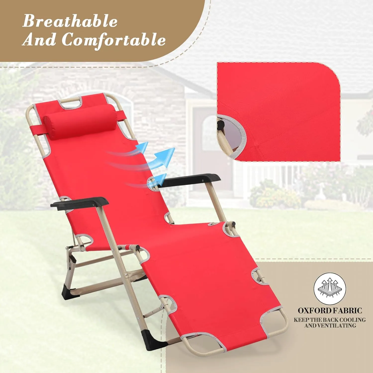 Athena Collection Zero Gravity Outdoor Lounge Chair Set of 2 with Headrest, 26" Width Reclining Pool Lounge Lawn Chairs Recliner, Outdoor Chaise for Beach Patio Backyard Outside, Red
