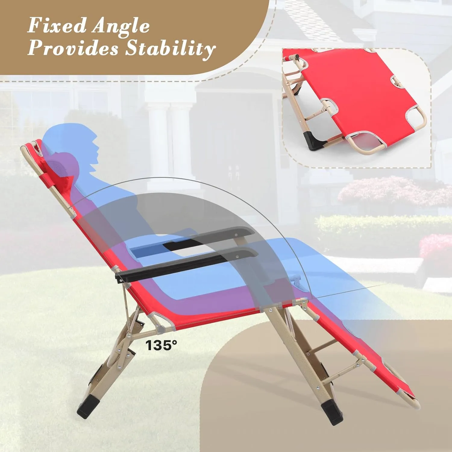 Athena Collection Zero Gravity Outdoor Lounge Chair Set of 2 with Headrest, 26" Width Reclining Pool Lounge Lawn Chairs Recliner, Outdoor Chaise for Beach Patio Backyard Outside, Red
