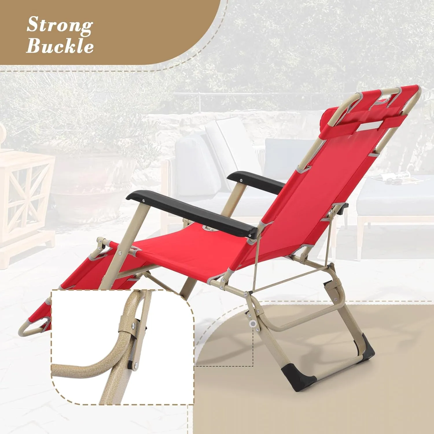 Athena Collection Zero Gravity Outdoor Lounge Chair Set of 2 with Headrest, 26" Width Reclining Pool Lounge Lawn Chairs Recliner, Outdoor Chaise for Beach Patio Backyard Outside, Red
