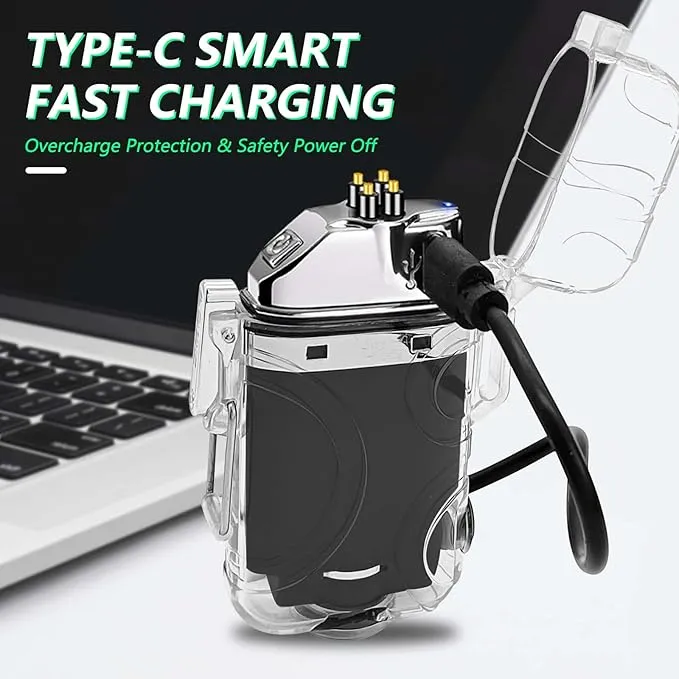 BABOBIU Electric Lighter Arc Lighter USB Rechargeable Lighter Windproof Waterproof Flameless Plasma Lighter with Portable Flashlight for Hiking, Camping, Adventure (Transparent Black)