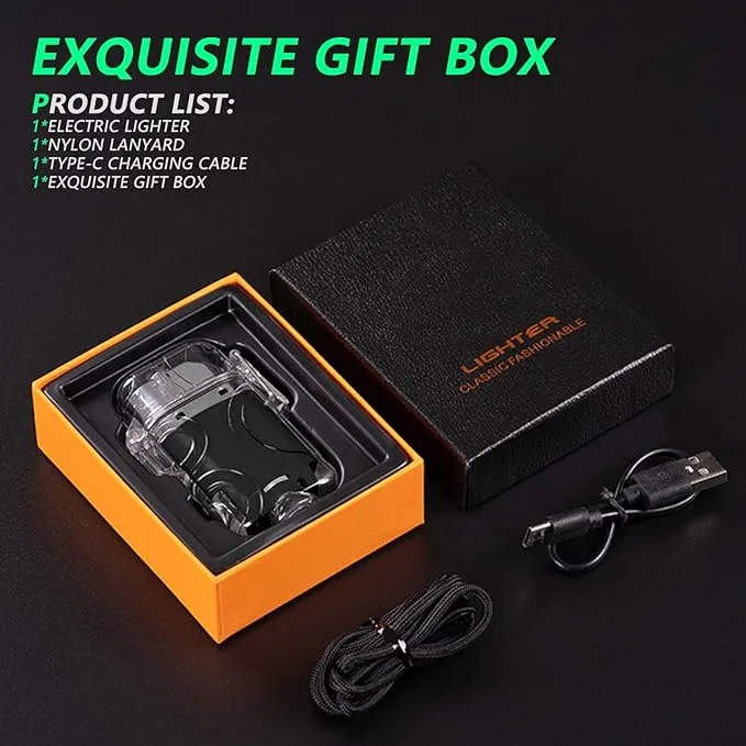 BABOBIU Electric Lighter Arc Lighter USB Rechargeable Lighter Windproof Waterproof Flameless Plasma Lighter with Portable Flashlight for Hiking, Camping, Adventure (Transparent Black)