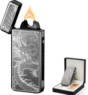 BABOBIU Electric Lighter - Rechargeable USB, Windproof, Big Flame, Unique Plasma Arc Lighter with Projection Design - BlackDragon
