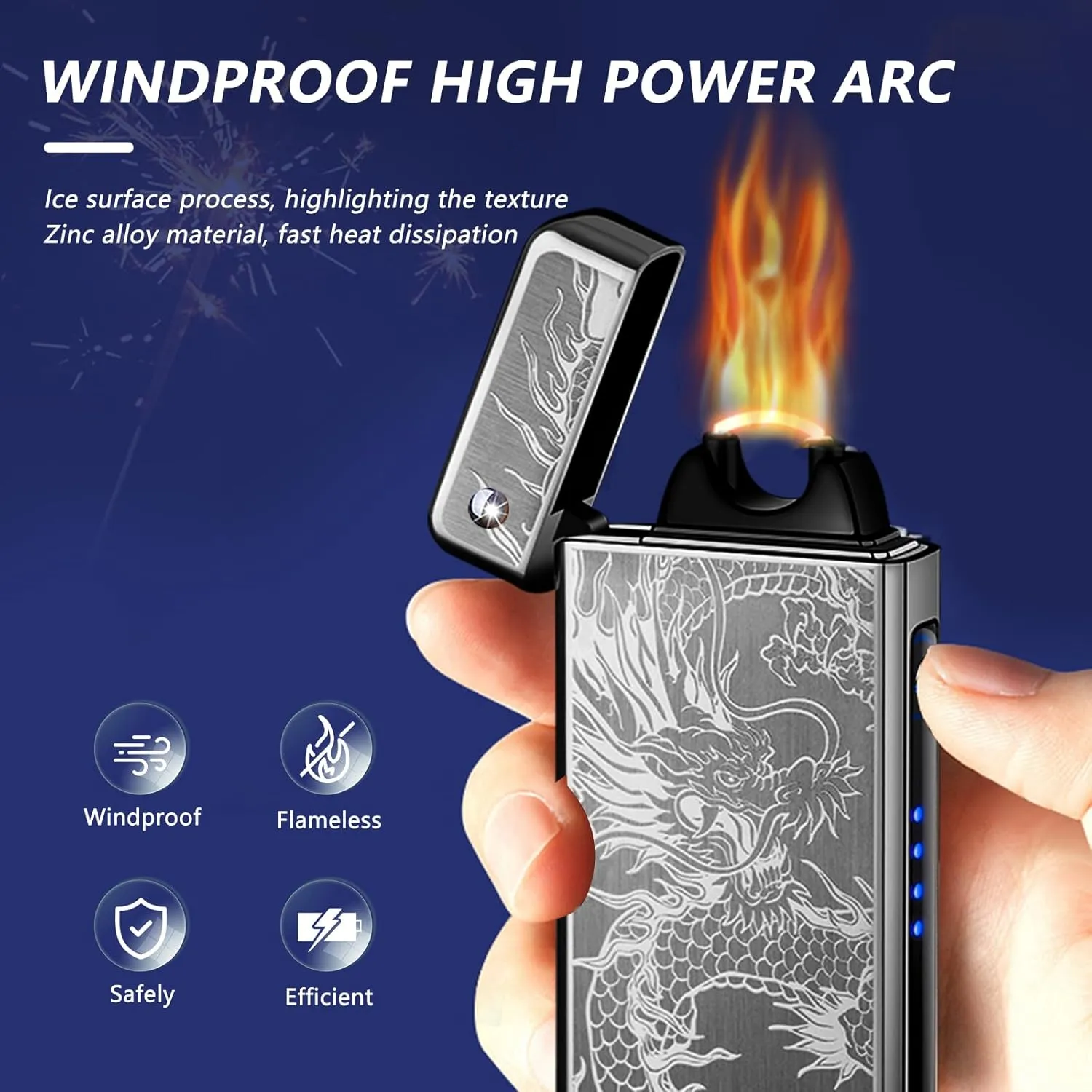 BABOBIU Electric Lighter - Rechargeable USB, Windproof, Big Flame, Unique Plasma Arc Lighter with Projection Design - BlackDragon