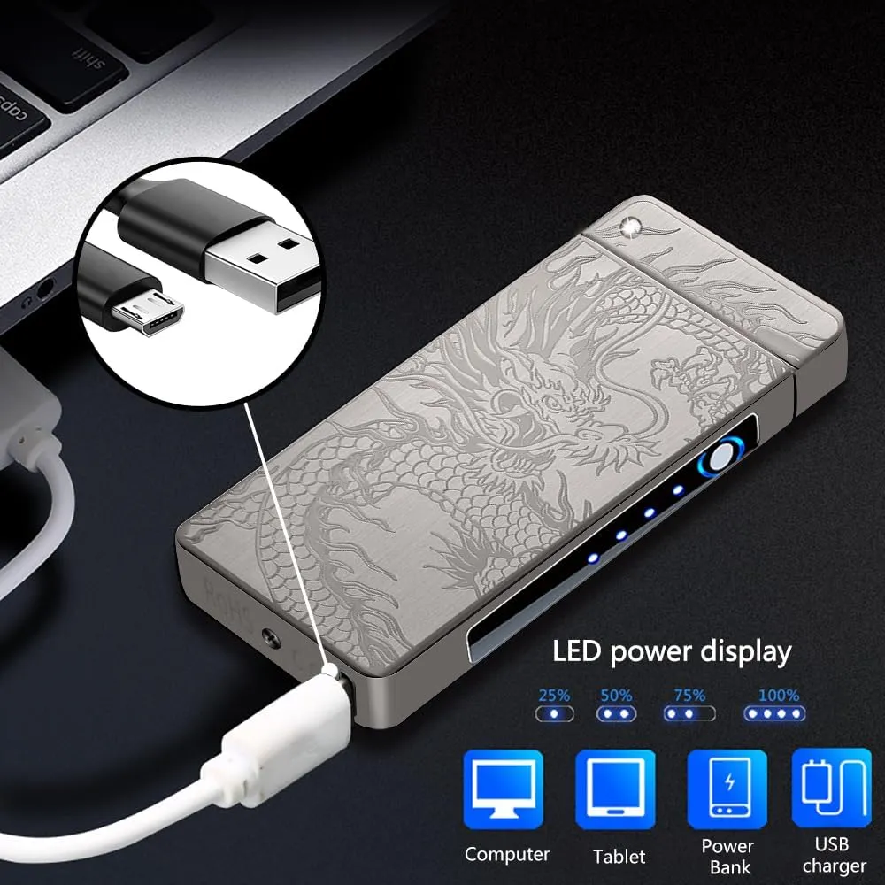 BABOBIU Electric Lighter - Rechargeable USB, Windproof, Big Flame, Unique Plasma Arc Lighter with Projection Design - BlackDragon