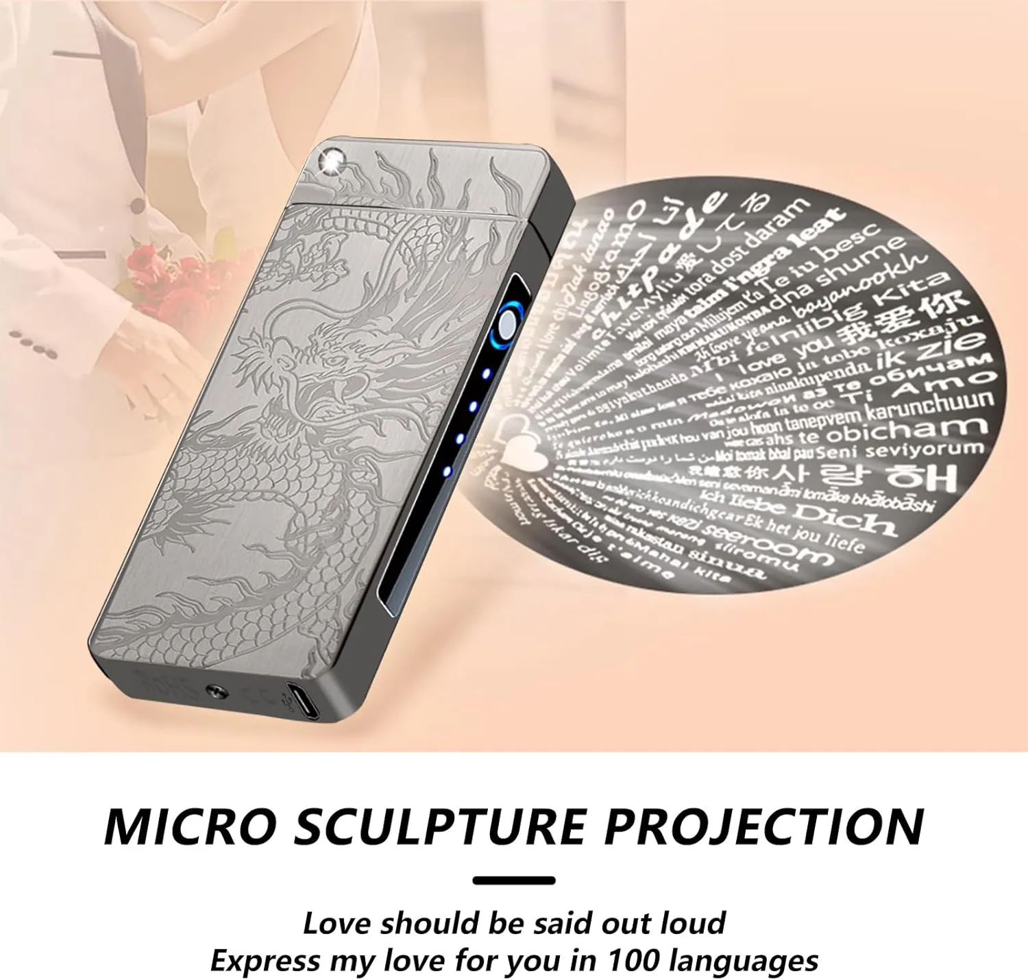 BABOBIU Electric Lighter - Rechargeable USB, Windproof, Big Flame, Unique Plasma Arc Lighter with Projection Design - BlackDragon