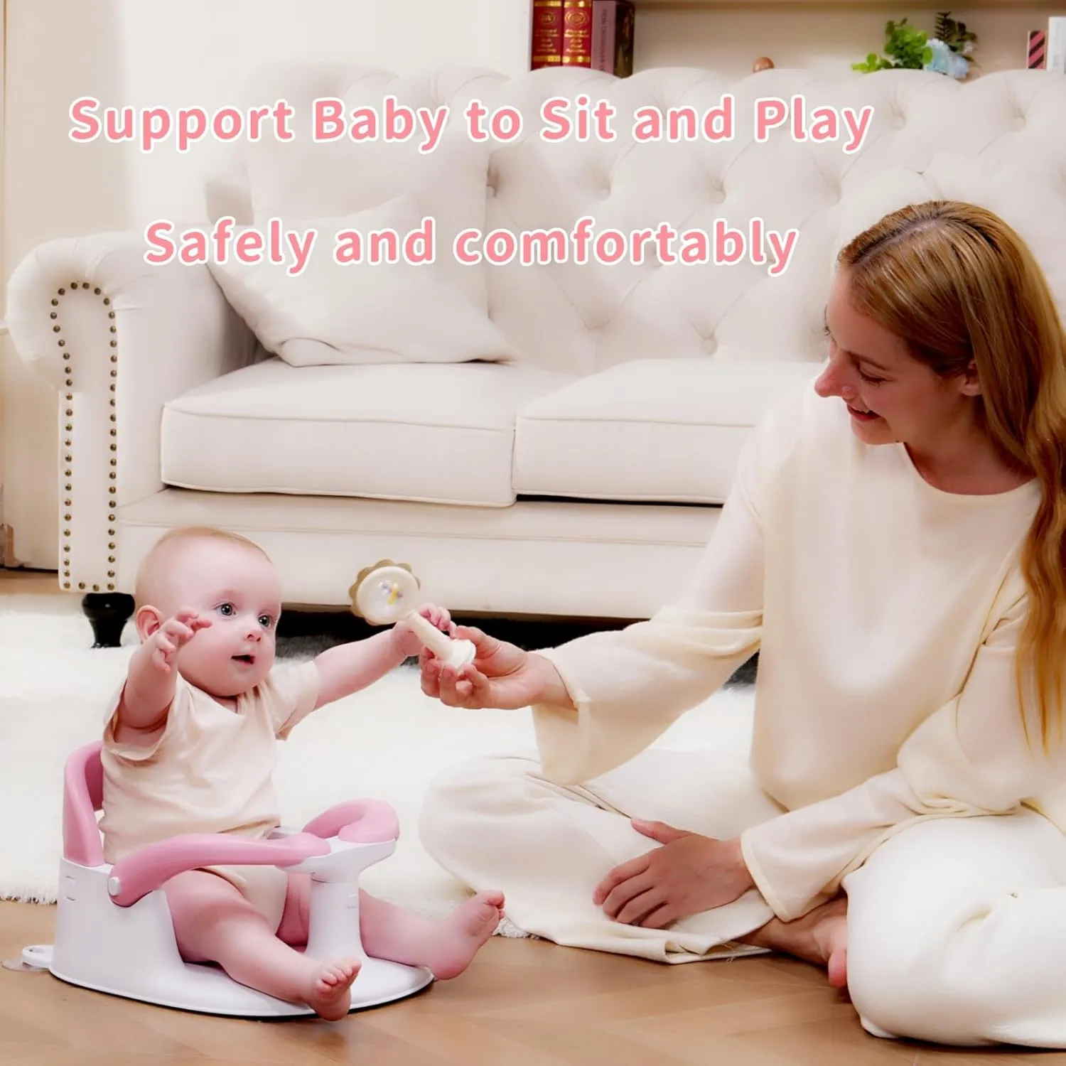 Baby Bath Seat for Babies Sitting Up with Temperature Alert Soft Cushion Suction Cup,Infant Bath Seat for Baby 6 Months & Up,Baby Bath Chair Toddler Bath seat for Bathtub Tub Pink