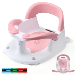 Baby Bath Seat for Babies Sitting Up with Temperature Alert Soft Cushion Suction Cup,Infant Bath Seat for Baby 6 Months & Up,Baby Bath Chair Toddler Bath seat for Bathtub Tub Pink