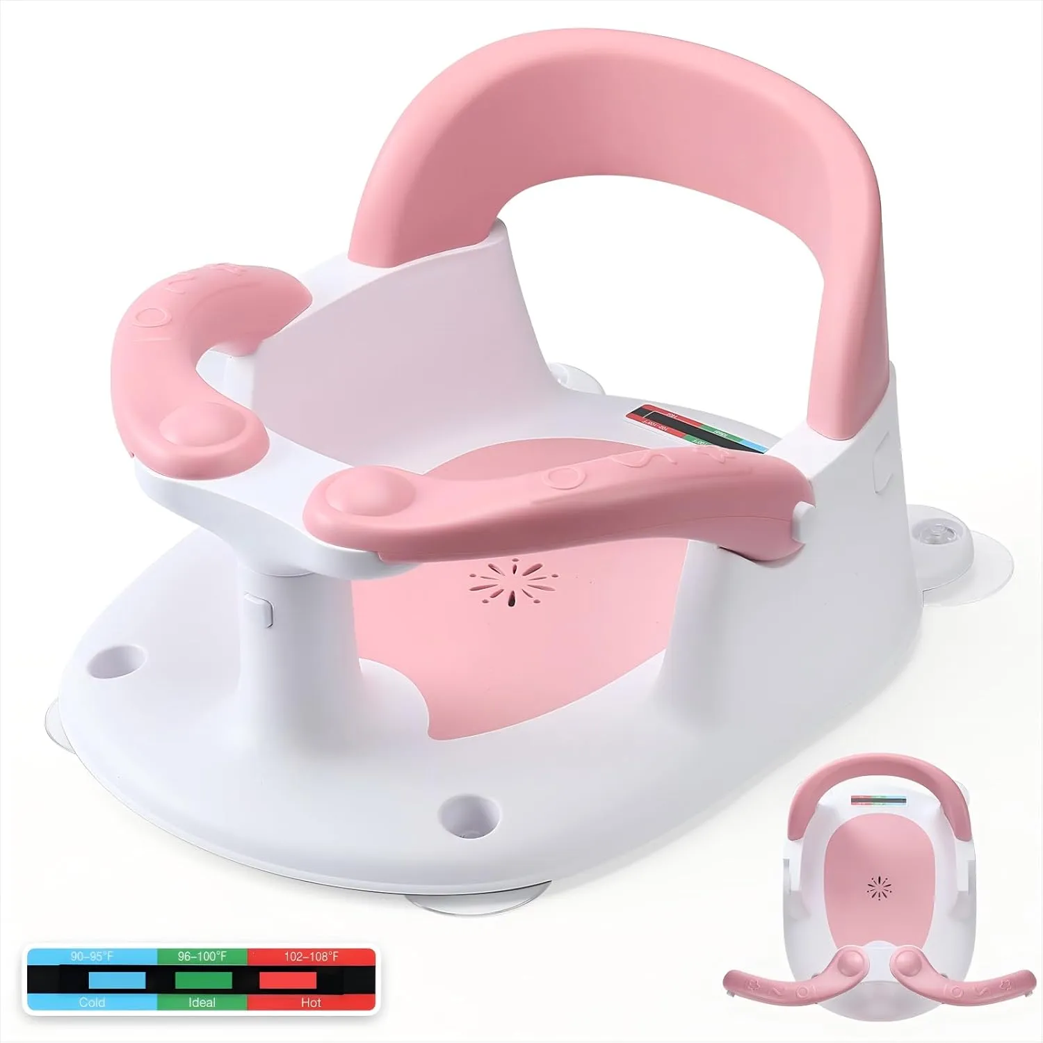 Baby Bath Seat for Babies Sitting Up with Temperature Alert Soft Cushion Suction Cup,Infant Bath Seat for Baby 6 Months & Up,Baby Bath Chair Toddler Bath seat for Bathtub Tub Pink