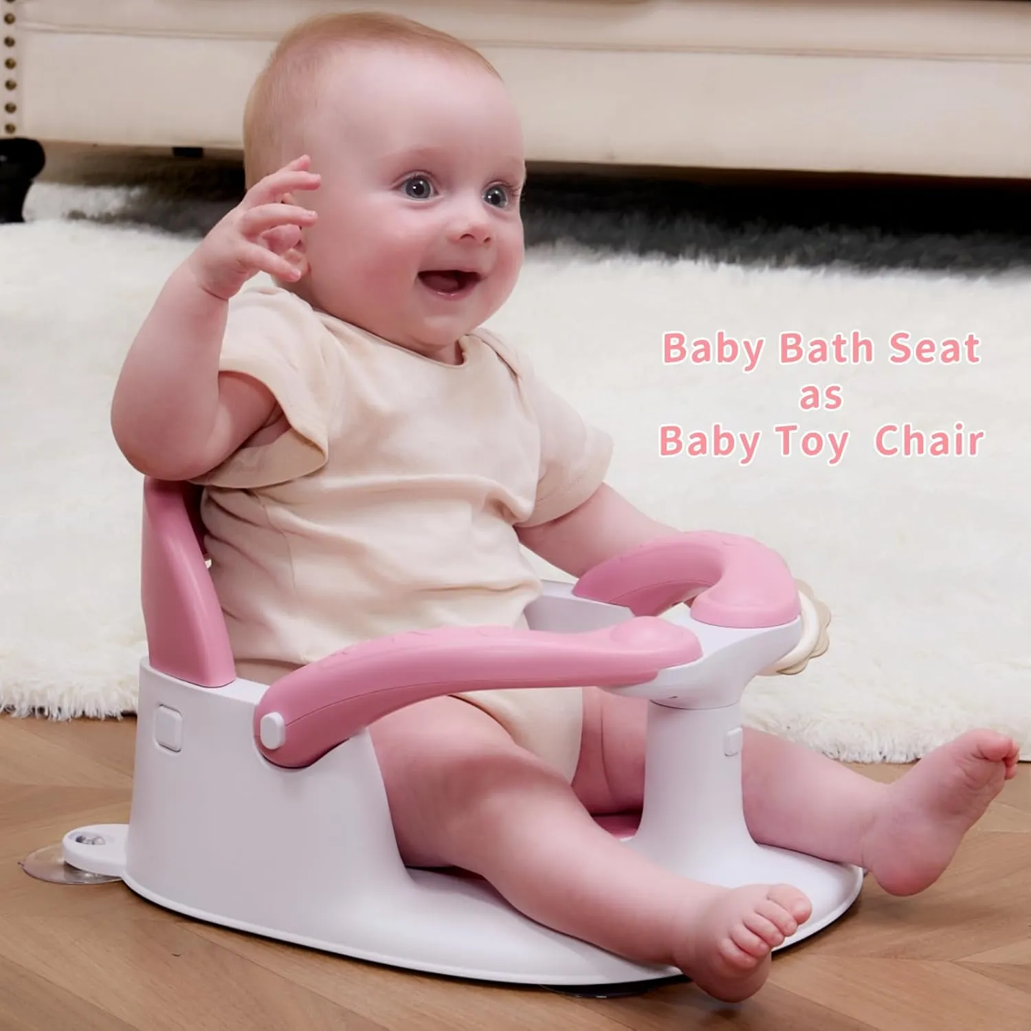 Baby Bath Seat for Babies Sitting Up with Temperature Alert Soft Cushion Suction Cup,Infant Bath Seat for Baby 6 Months & Up,Baby Bath Chair Toddler Bath seat for Bathtub Tub Pink