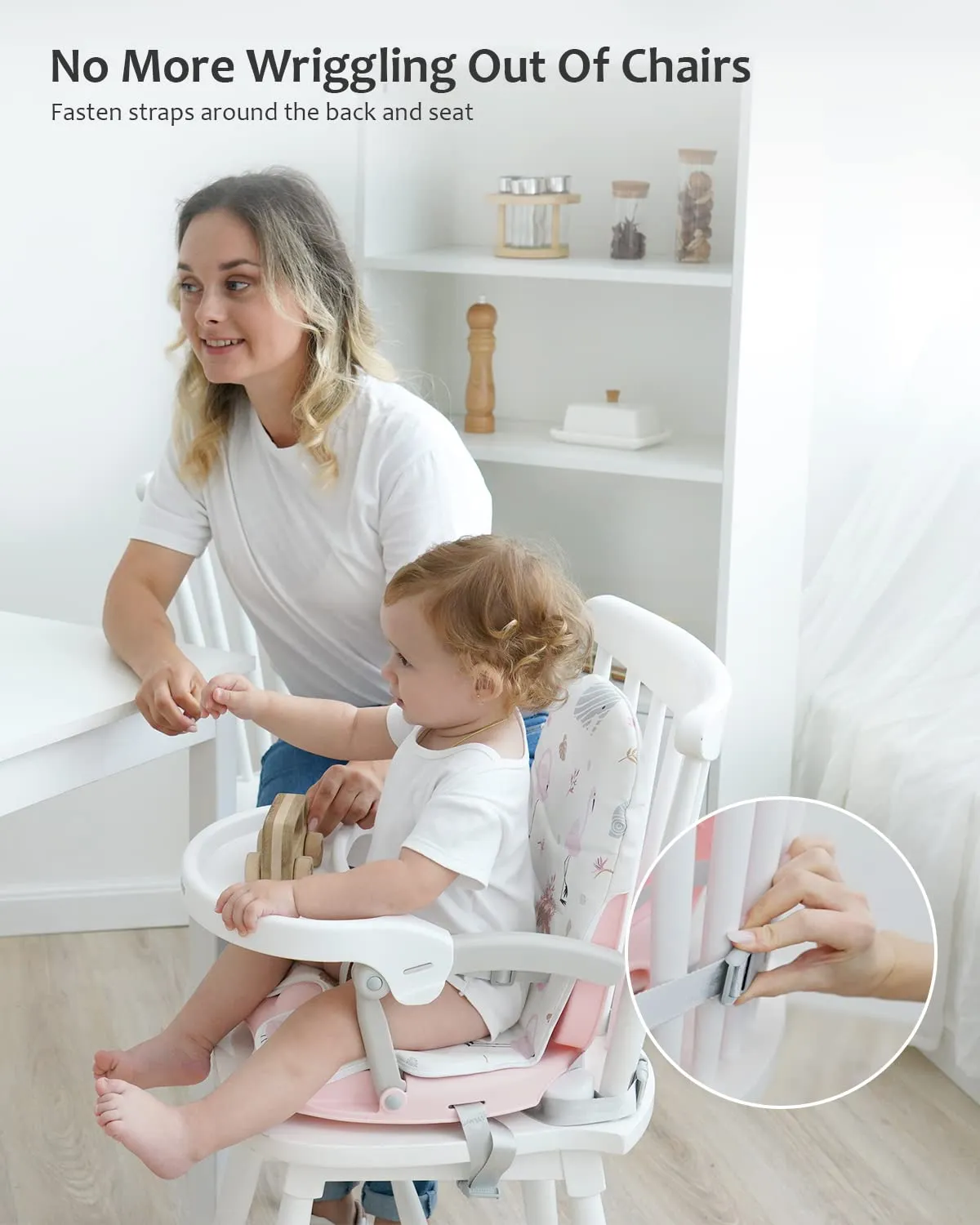 Baby Booster Seat for Dining Table with Removable Tray & Cushion, 3in1 Portable Toddler Booster Seat, 4 Height Adjustable Travel High Chair for Babies and Toddlers