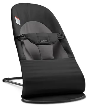 BabyBjörn Bouncer Balance Soft, Cotton, Black/Dark Gray | 2-in-1 Adjustable Baby Bouncer Seat and Toddler Chair, Newborn to Toddler (8-29 lbs), 4 Positions, Lightweight & Portable