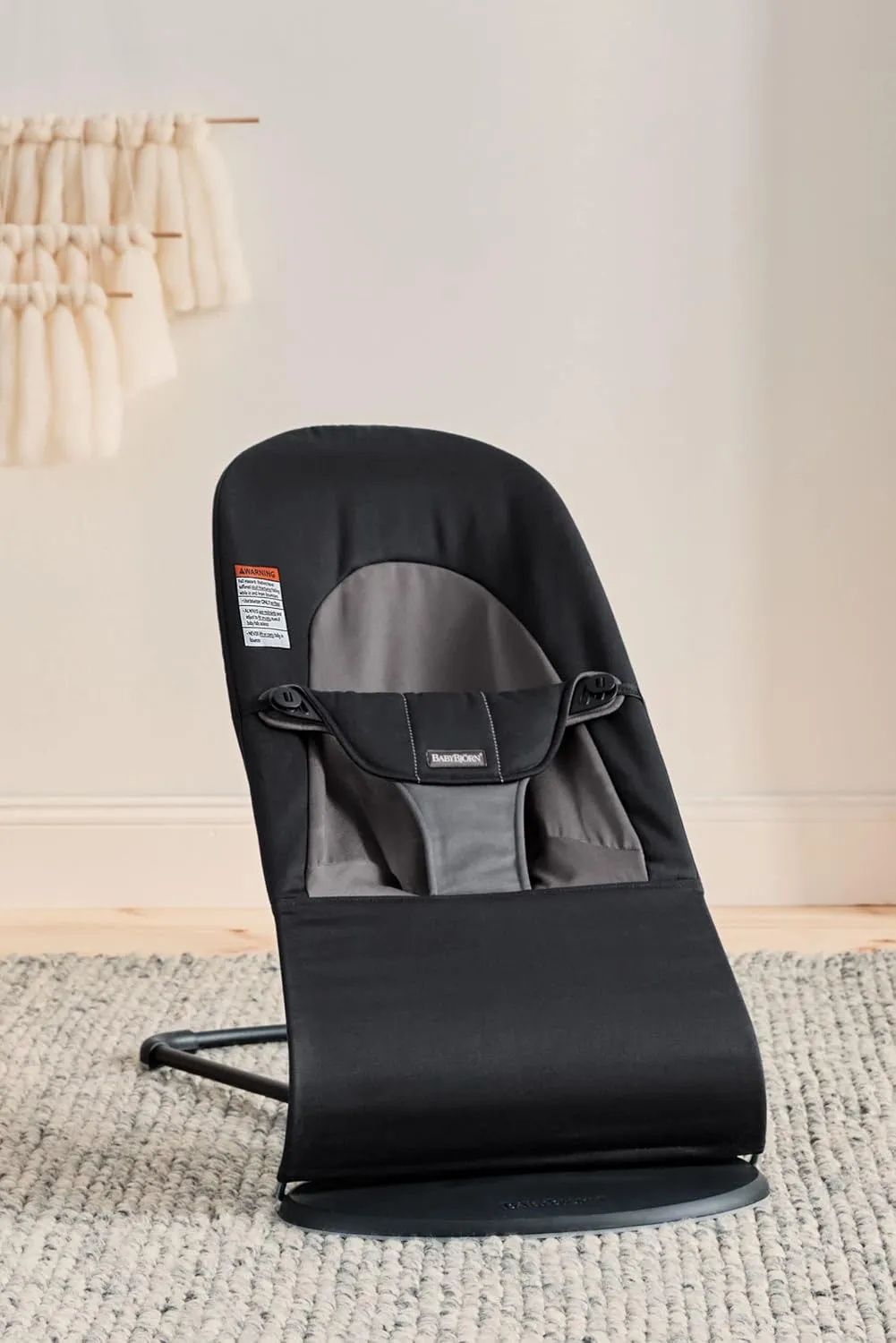 BabyBjörn Bouncer Balance Soft, Cotton, Black/Dark Gray | 2-in-1 Adjustable Baby Bouncer Seat and Toddler Chair, Newborn to Toddler (8-29 lbs), 4 Positions, Lightweight & Portable