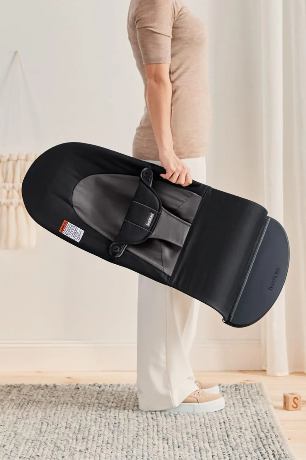 BabyBjörn Bouncer Balance Soft, Cotton, Black/Dark Gray | 2-in-1 Adjustable Baby Bouncer Seat and Toddler Chair, Newborn to Toddler (8-29 lbs), 4 Positions, Lightweight & Portable