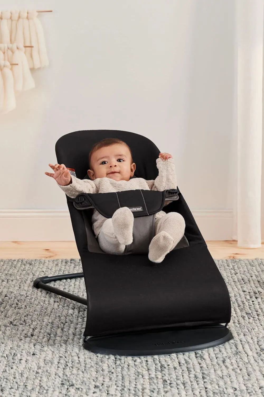 BabyBjörn Bouncer Balance Soft, Cotton, Black/Dark Gray | 2-in-1 Adjustable Baby Bouncer Seat and Toddler Chair, Newborn to Toddler (8-29 lbs), 4 Positions, Lightweight & Portable