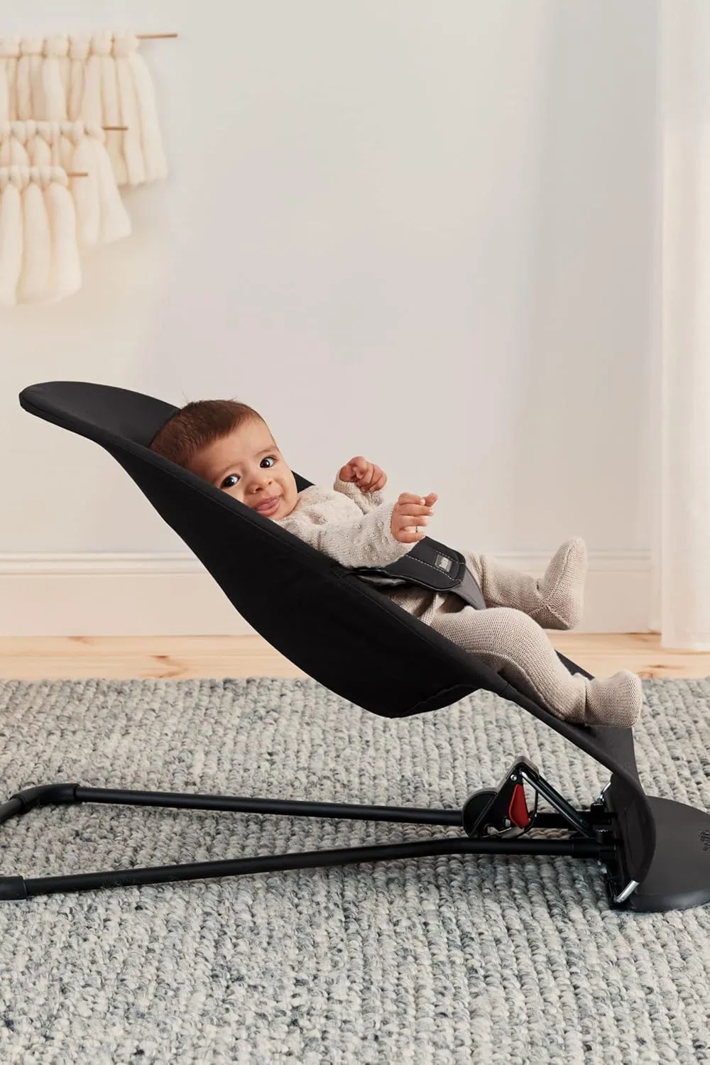 BabyBjörn Bouncer Balance Soft, Cotton, Black/Dark Gray | 2-in-1 Adjustable Baby Bouncer Seat and Toddler Chair, Newborn to Toddler (8-29 lbs), 4 Positions, Lightweight & Portable
