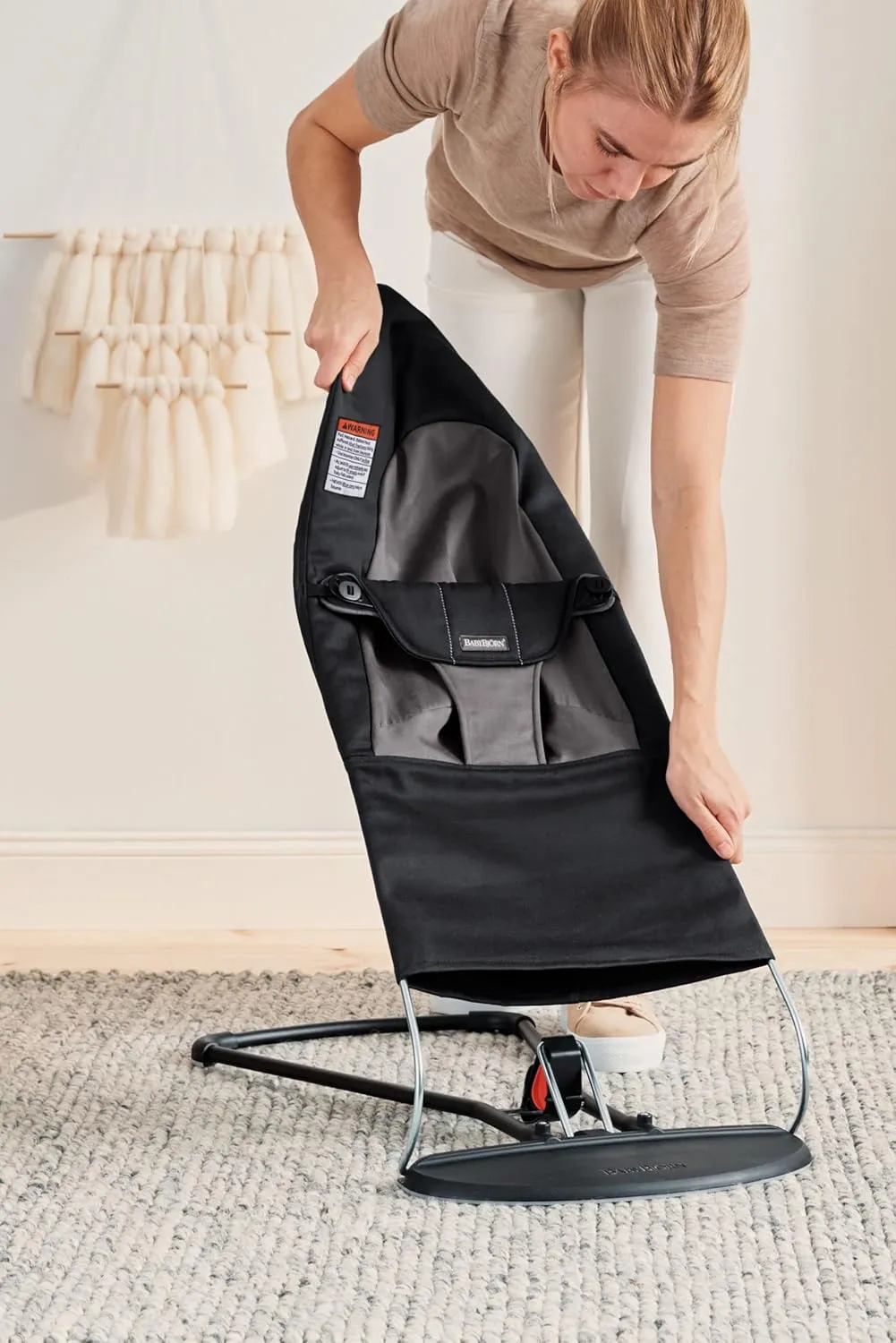 BabyBjörn Bouncer Balance Soft, Cotton, Black/Dark Gray | 2-in-1 Adjustable Baby Bouncer Seat and Toddler Chair, Newborn to Toddler (8-29 lbs), 4 Positions, Lightweight & Portable