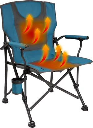 Backyard Expressions Luxury Heated Portable Camp Chair - Blue/Grey - Great for Camping, Sports and The Beach