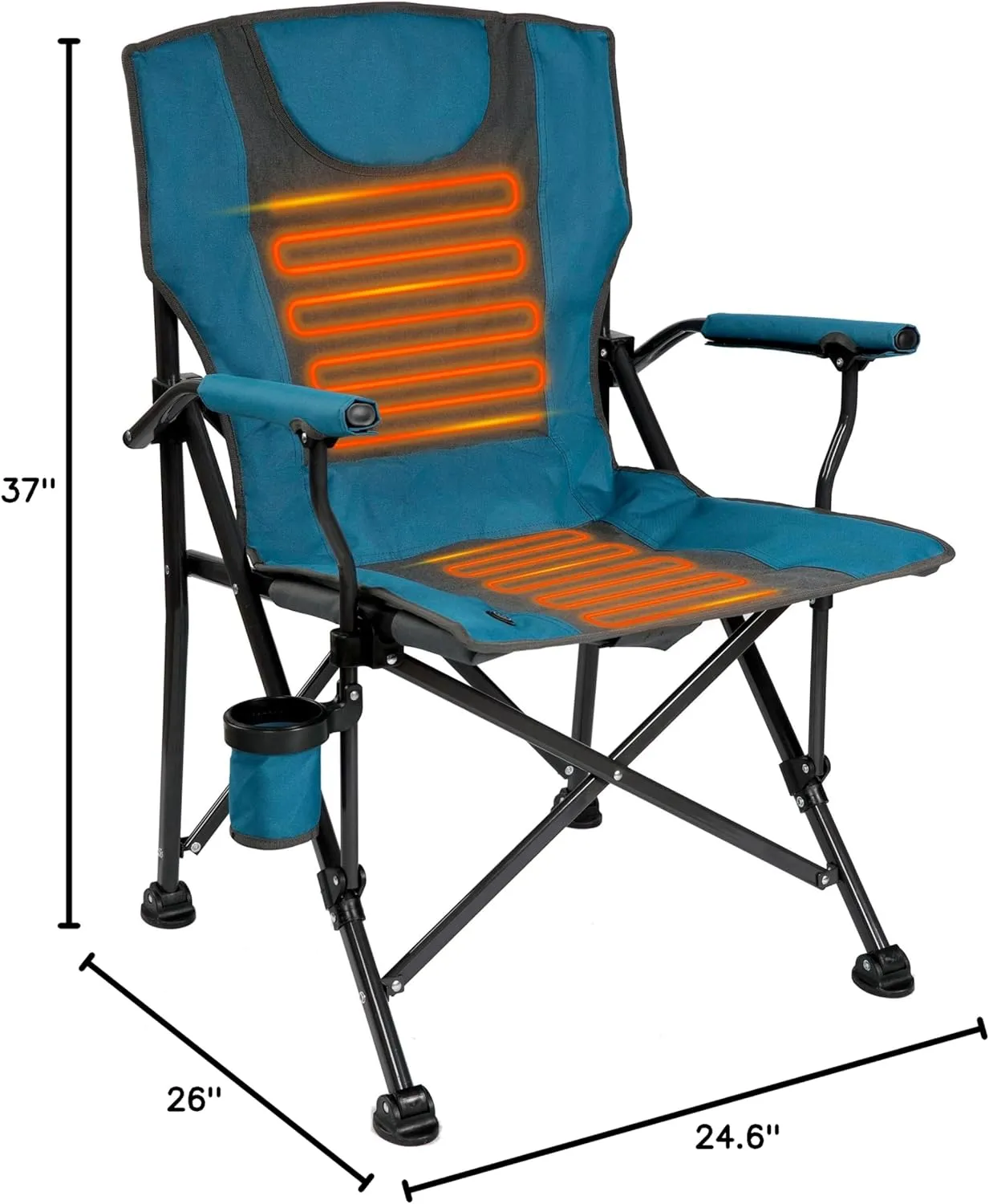 Backyard Expressions Luxury Heated Portable Camp Chair - Blue/Grey - Great for Camping, Sports and The Beach