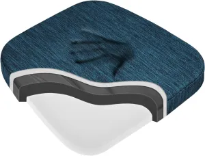 baibu Kitchen Chair Cushions, Dual-Layer Patented Design Molded Memory Foam Dining Chair Pads with Ties and Washable Cover, 17" x 16" x 2", Blue