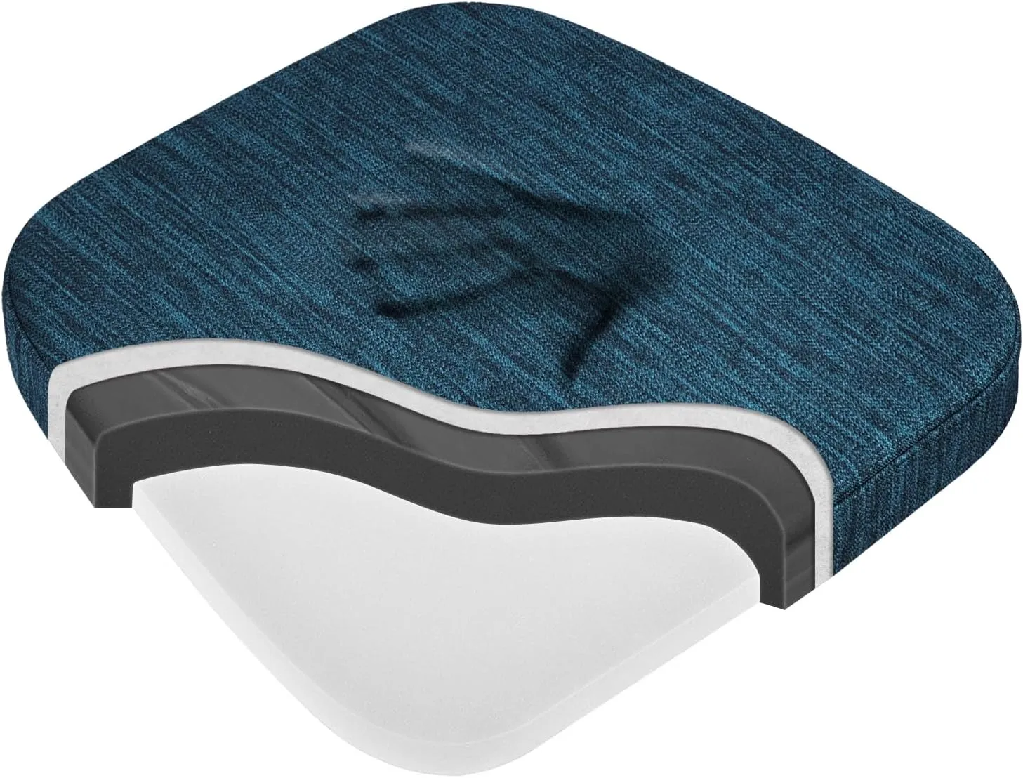 baibu Kitchen Chair Cushions, Dual-Layer Patented Design Molded Memory Foam Dining Chair Pads with Ties and Washable Cover, 17" x 16" x 2", Blue