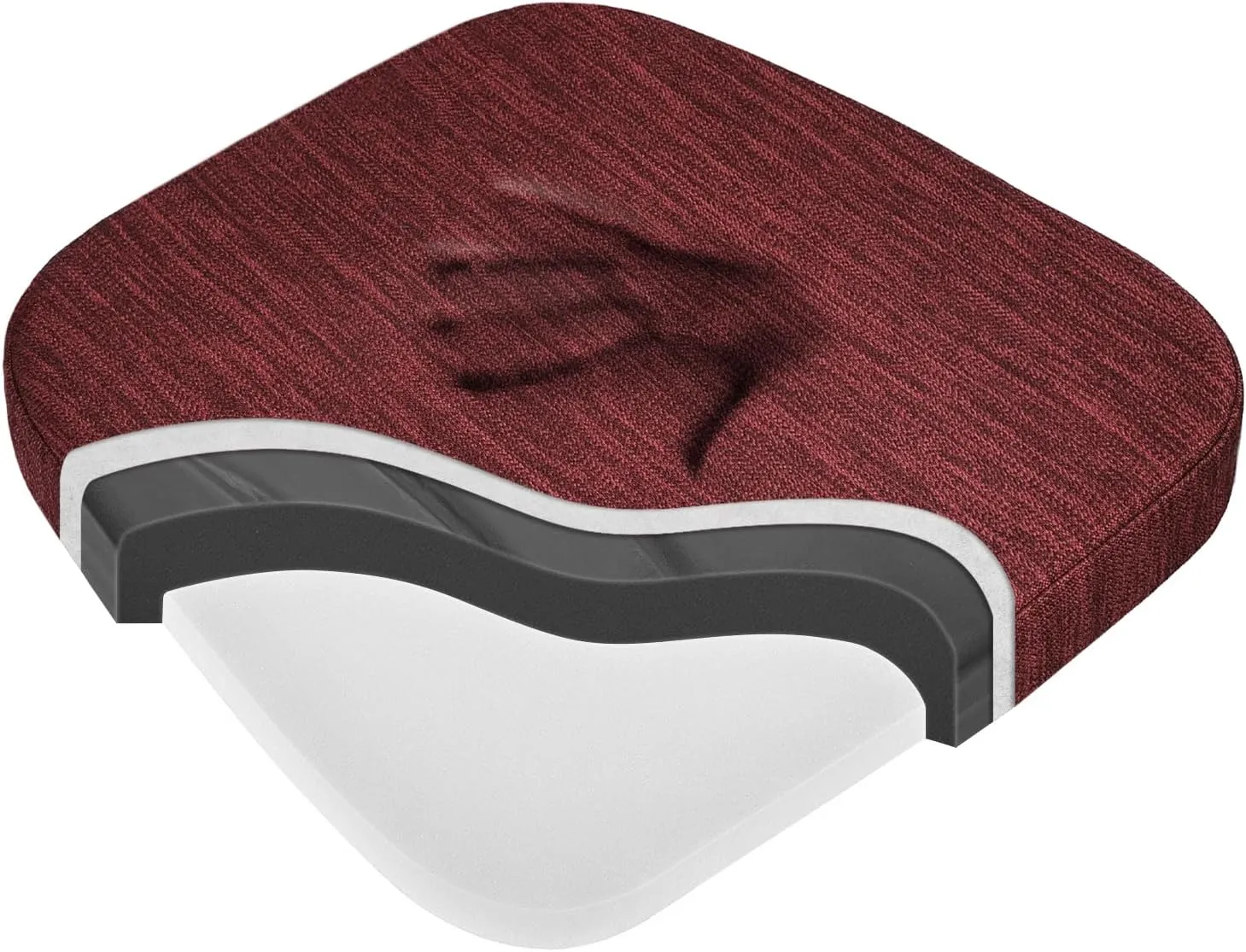 baibu Kitchen Chair Cushions, Dual-Layer Patented Design Molded Memory Foam Dining Chair Pads with Ties and Washable Cover, 17" x 16" x 2", Red