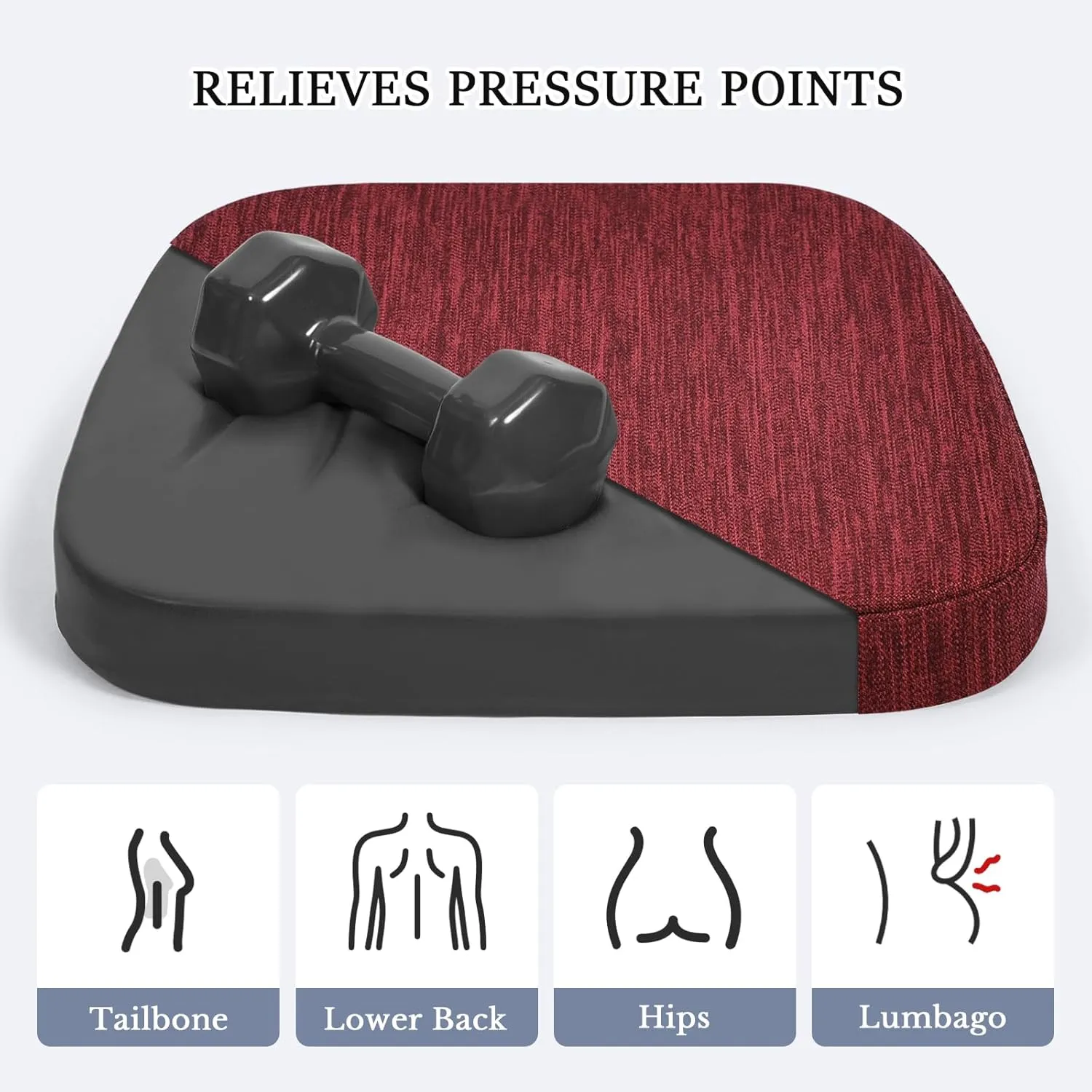 baibu Kitchen Chair Cushions, Dual-Layer Patented Design Molded Memory Foam Dining Chair Pads with Ties and Washable Cover, 17" x 16" x 2", Red
