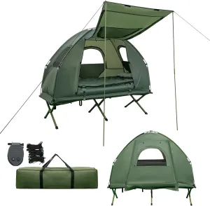 BANGTANE Tent Cot for Camping 1-Person, All-in-1 Folding Tent Combo w/Air Mattress, Sleeping Bag, Carry Bag & Foot Pump, Off Ground Travel Cot for Hiking, Backpacking, Fishing & Picnic