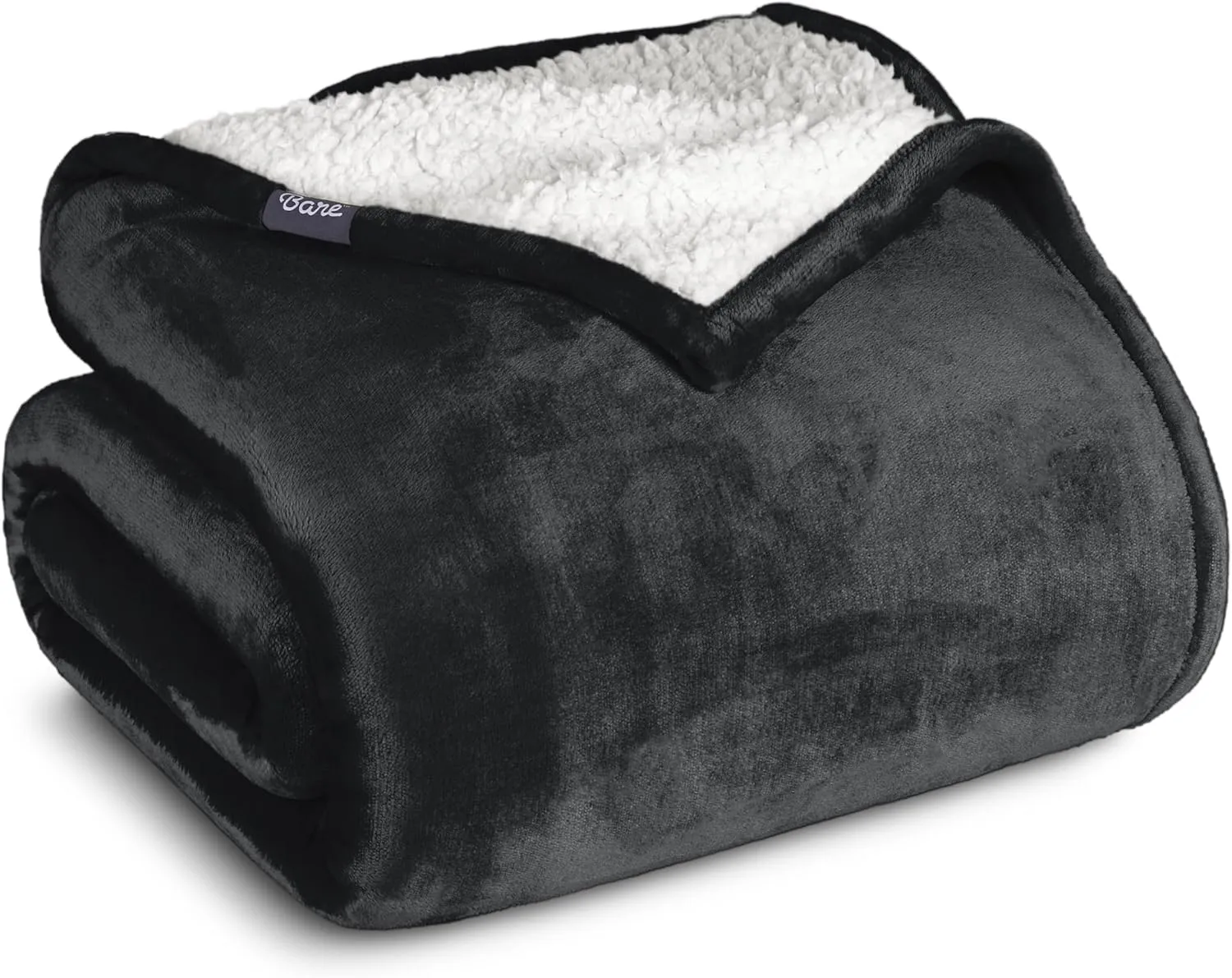 Bare Home Sherpa Fleece Blanket - Extra Long - Throw for Bed, Sofa, Couch, Camping, Travel, and Gifts - Warm & Lightweight - Fluffy & Soft Plush Blanket - Reversible (Twin/Twin XL, Black)