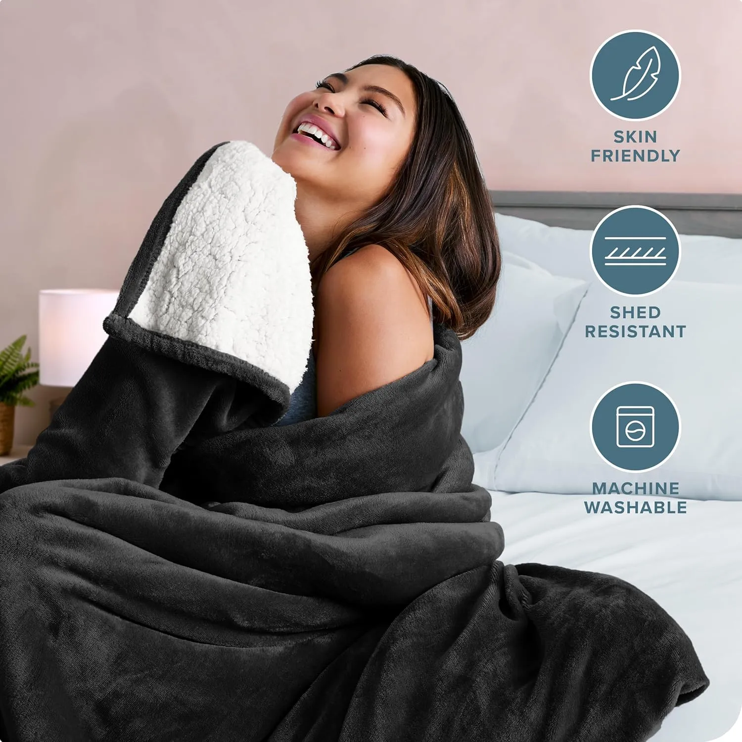 Bare Home Sherpa Fleece Blanket - Extra Long - Throw for Bed, Sofa, Couch, Camping, Travel, and Gifts - Warm & Lightweight - Fluffy & Soft Plush Blanket - Reversible (Twin/Twin XL, Black)