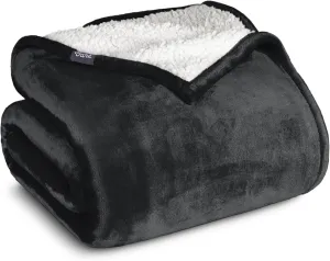 Bare Home Sherpa Fleece Blanket - Extra Long - Throw for Bed, Sofa, Couch, Camping, Travel, and Gifts - Warm & Lightweight - Fluffy & Soft Plush Blanket - Reversible (Twin/Twin XL, Black)