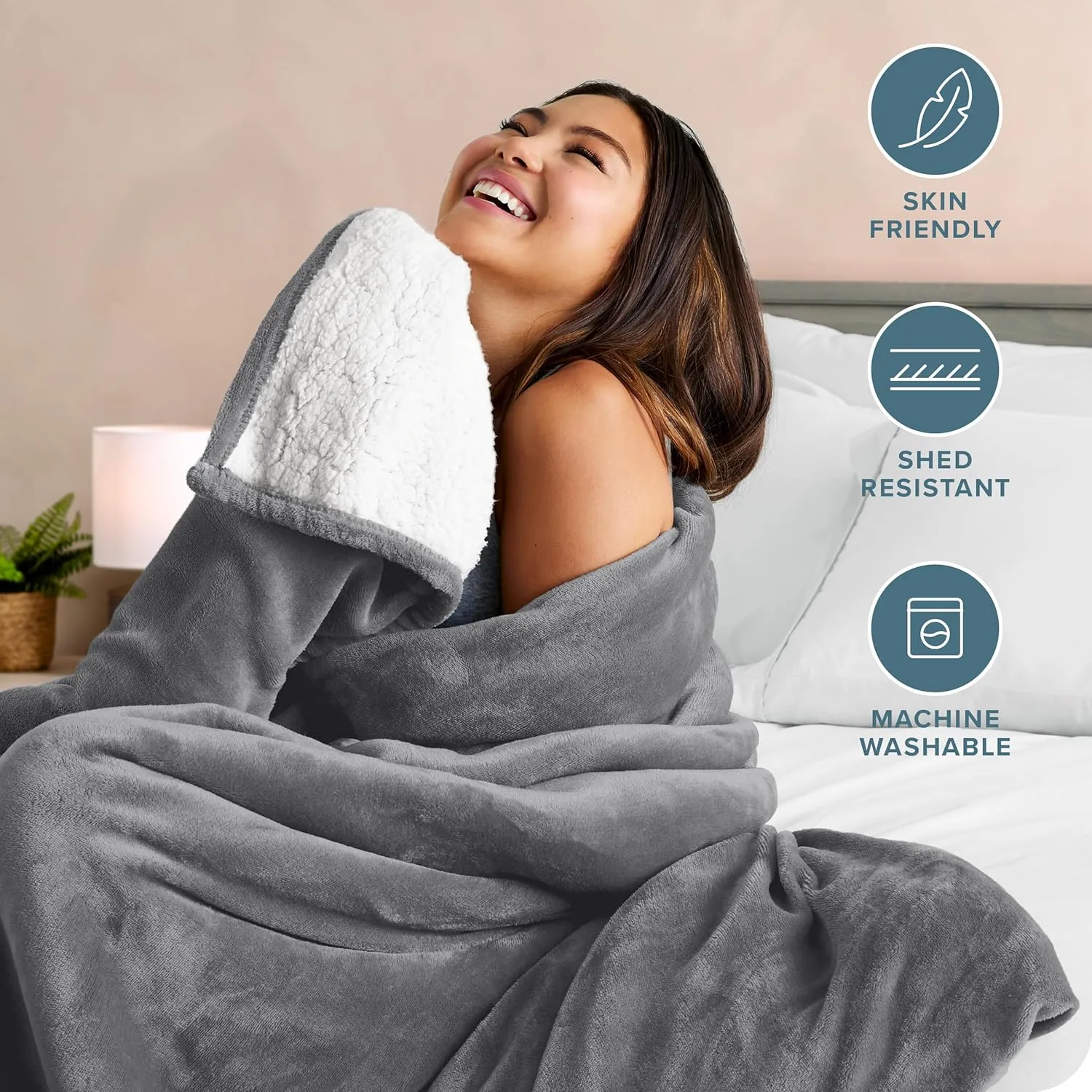 Bare Home Sherpa Fleece Blanket - Extra Long - Throw for Bed, Sofa, Couch, Camping, Travel, and Gifts - Warm & Lightweight - Fluffy & Soft Plush Blanket - Reversible (Twin/Twin XL, Grey)