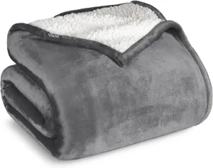 Bare Home Sherpa Fleece Blanket - Extra Long - Throw for Bed, Sofa, Couch, Camping, Travel, and Gifts - Warm & Lightweight - Fluffy & Soft Plush Blanket - Reversible (Twin/Twin XL, Grey)