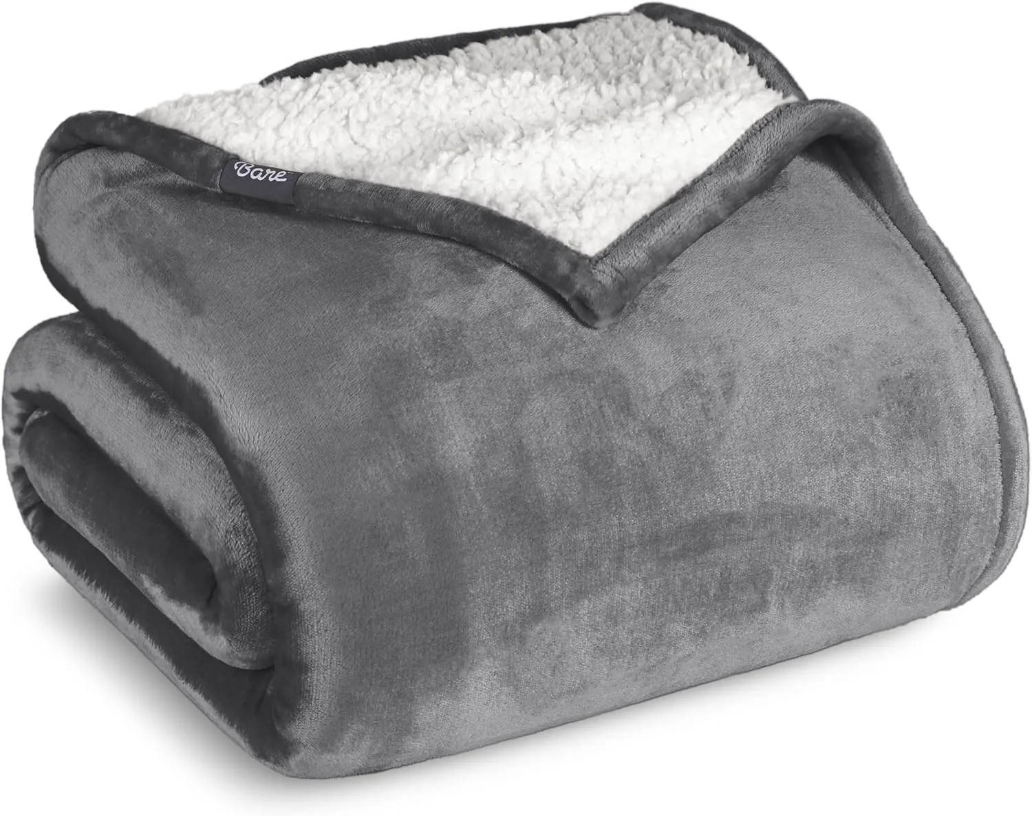 Bare Home Sherpa Fleece Blanket - Extra Long - Throw for Bed, Sofa, Couch, Camping, Travel, and Gifts - Warm & Lightweight - Fluffy & Soft Plush Blanket - Reversible (Twin/Twin XL, Grey)