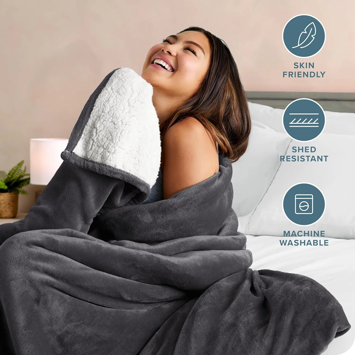 Bare Home Sherpa Fleece Blanket - Twin/Twin Extra Long - Blanket for Bed, Sofa, Couch, Camping, Travel, and Gifts - Warm & Lightweight - Fluffy & Soft - Reversible (Twin/Twin XL, Forged Iron Grey)
